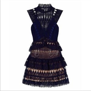 Self-Portrait Navy Guipure Lace Paneled Mini Cocktail Dress Size US8